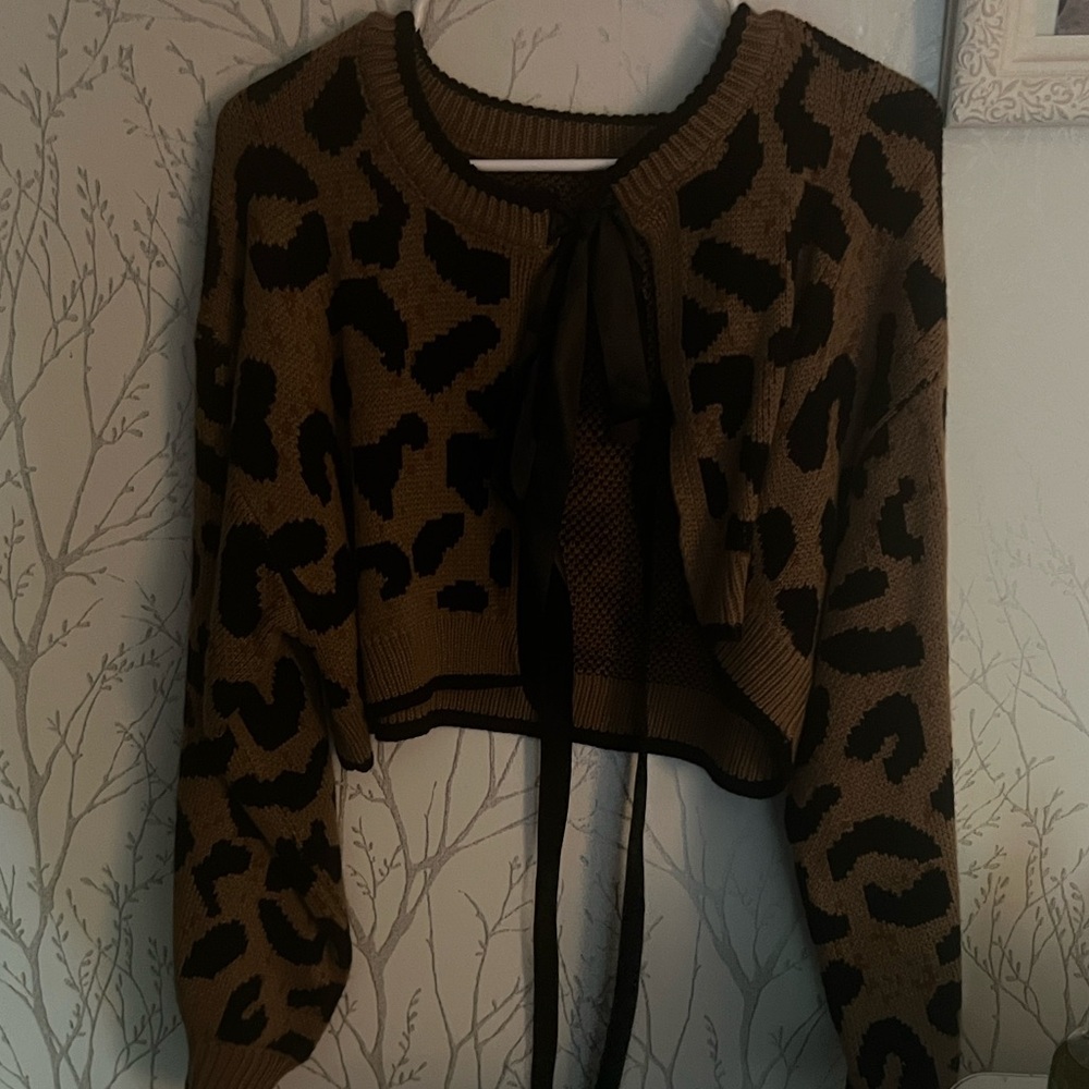 Leopard Print Brown Sweater with bows
